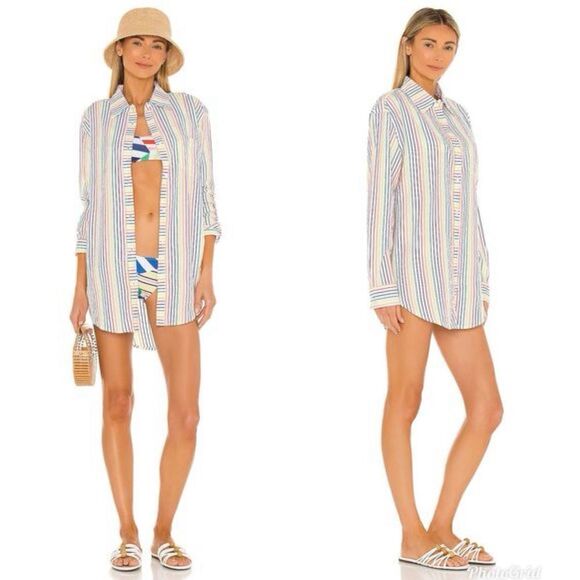 Revolve Solid & Striped The Oxford Tunic Rainbow Pinstripe Size XS - Picture 1 of 7